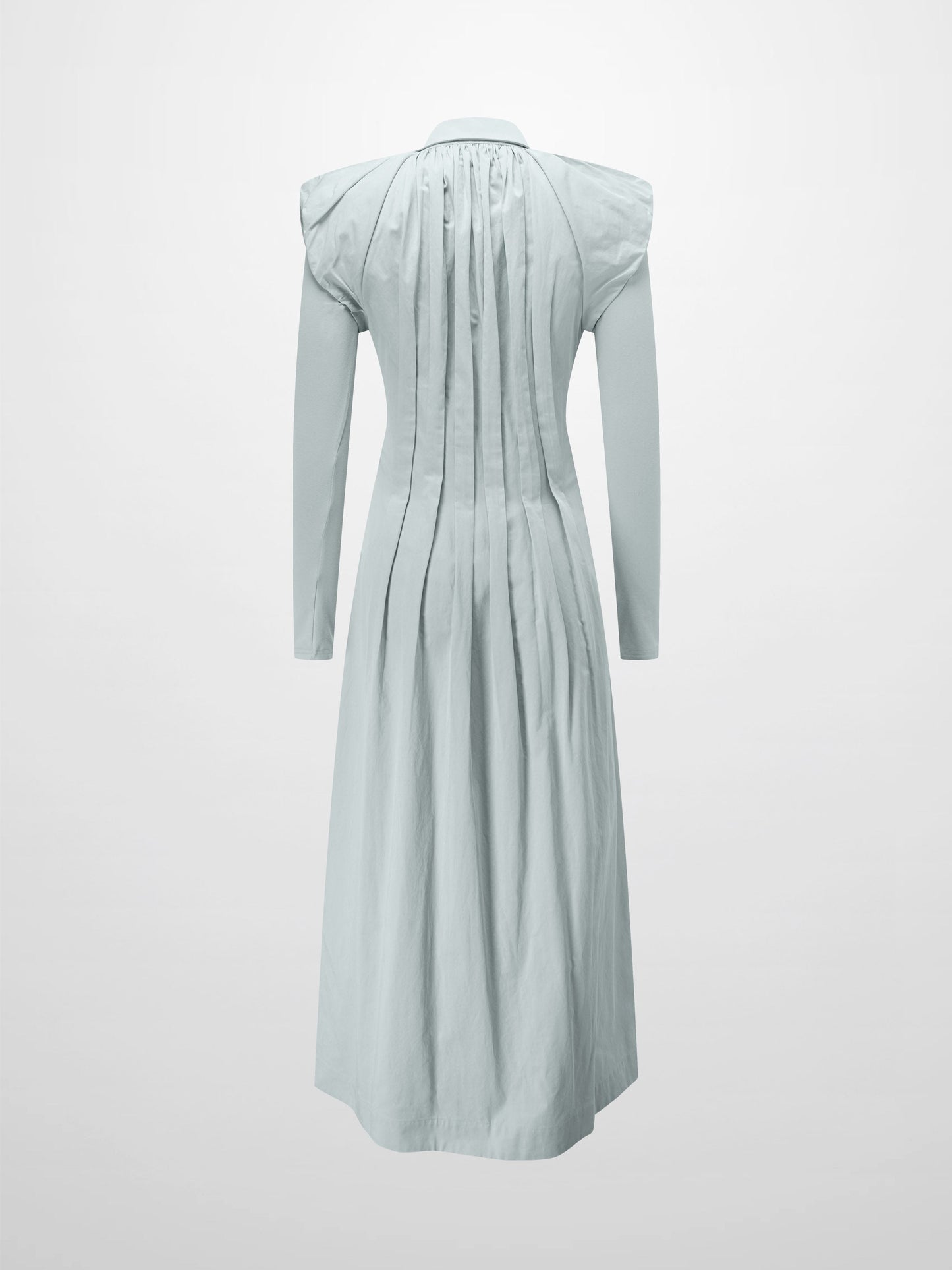 Pleat Front Button Down Dress-Light Blue-2