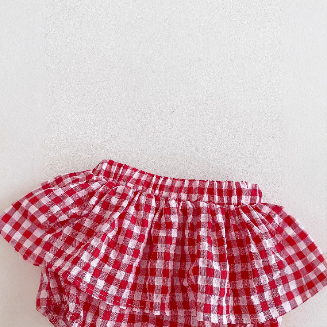 Summer Hot Selling Baby Kids Girls Sleeveless Plaid Pattern Top Vest and Bloomers Clothing Set-2