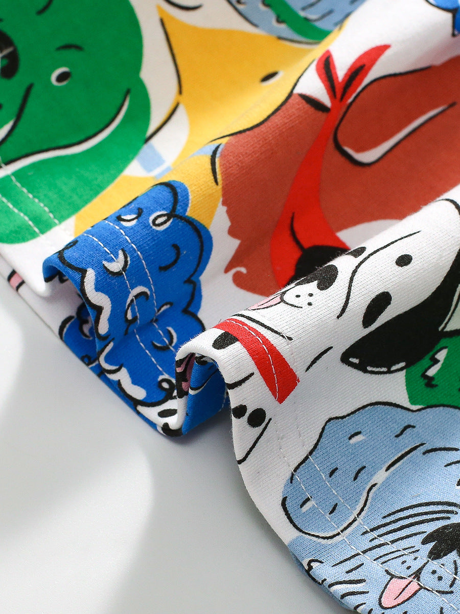 Design Autumn Girls Vivid Colorful Dogs Pattern Dress-4