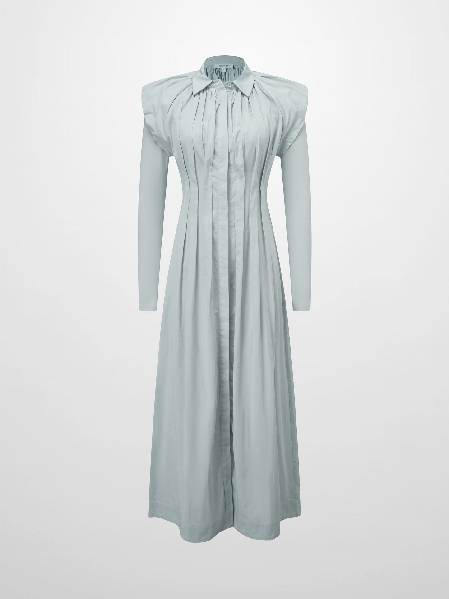 Pleat Front Button Down Dress-Light Blue-1