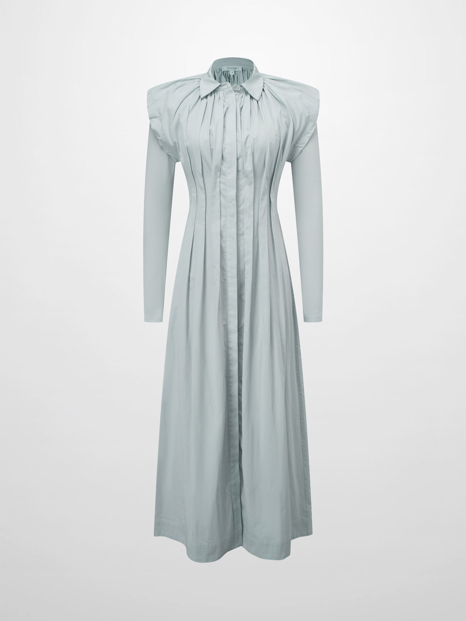 Pleat Front Button Down Dress-Light Blue-1