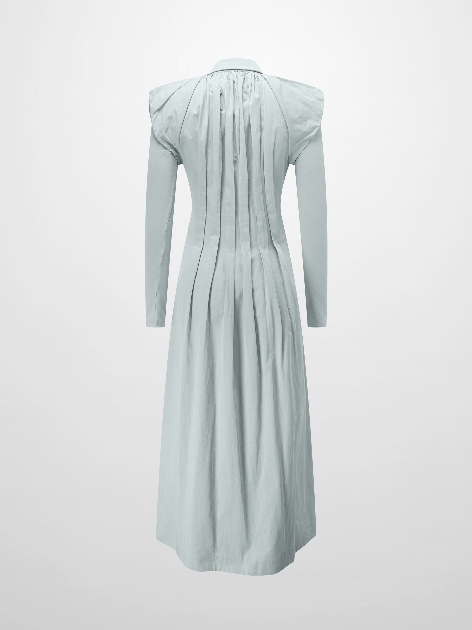 Pleat Front Button Down Dress-Light Blue-2