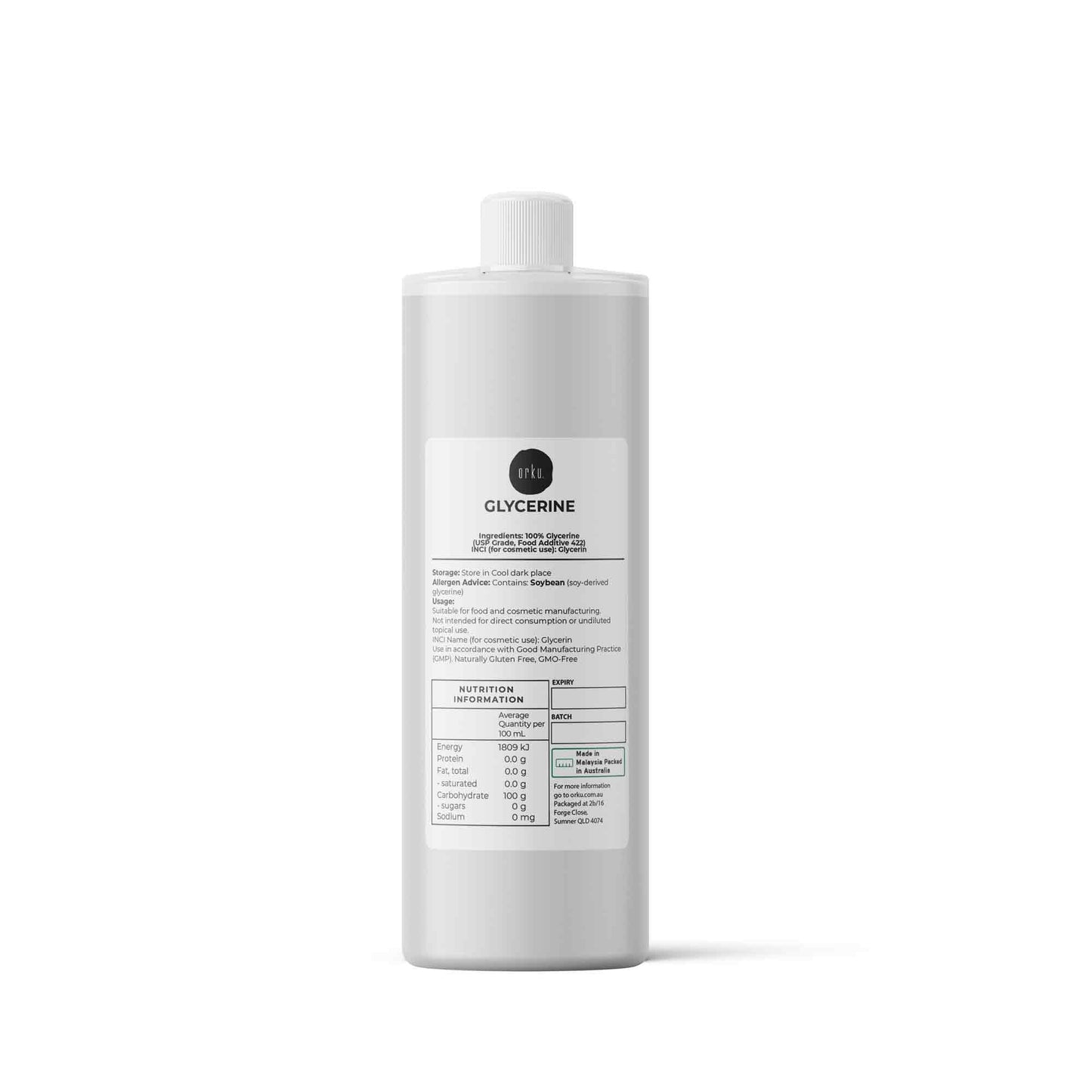 Orku Glycerine 99.9% Pure USP Food + Cosmetic Grade – Vegetable Glycerol