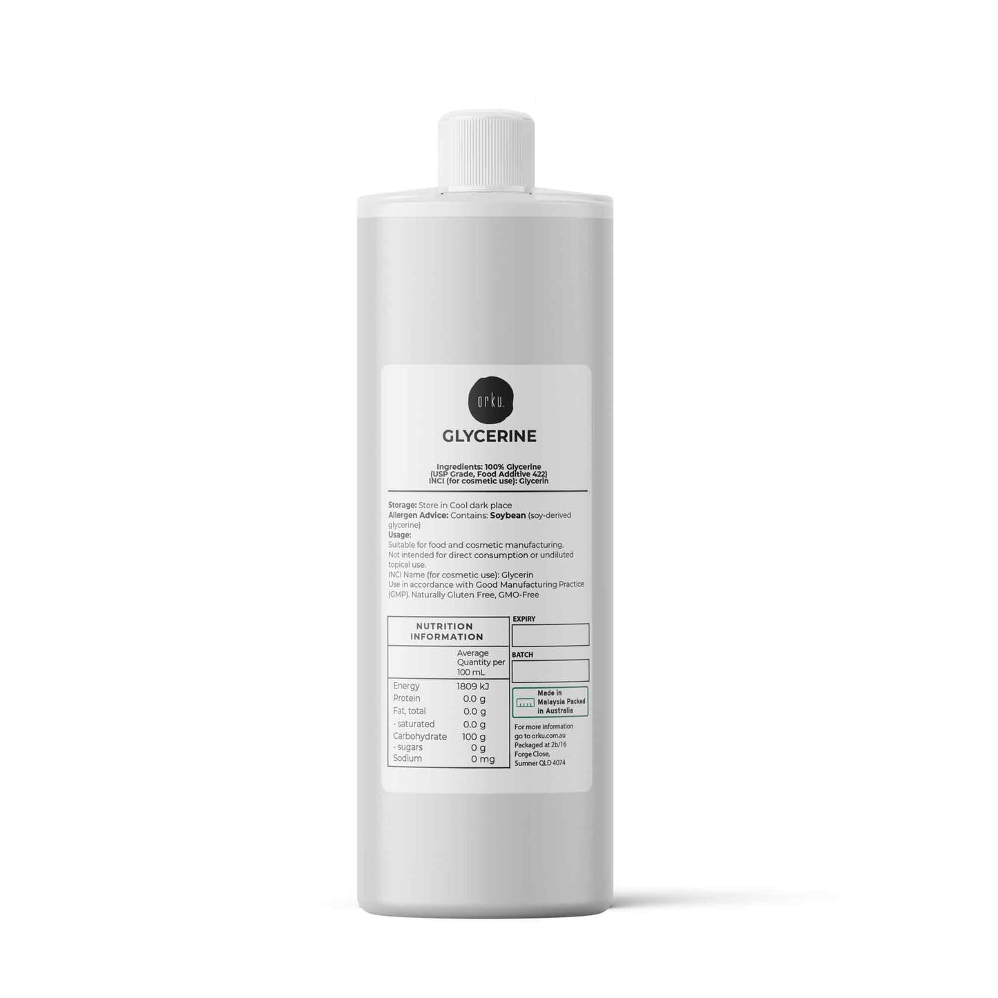 Orku Glycerine 99.9% Pure USP Food + Cosmetic Grade – Vegetable Glycerol